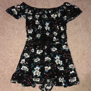 Black floral off the shoulder romper
